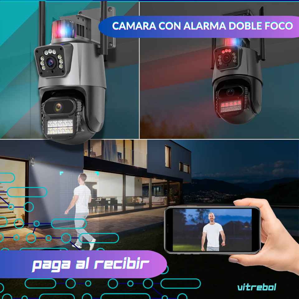 Cámara de seguridad Avanzada con alarma y doble lente full HD - Máxima resolución