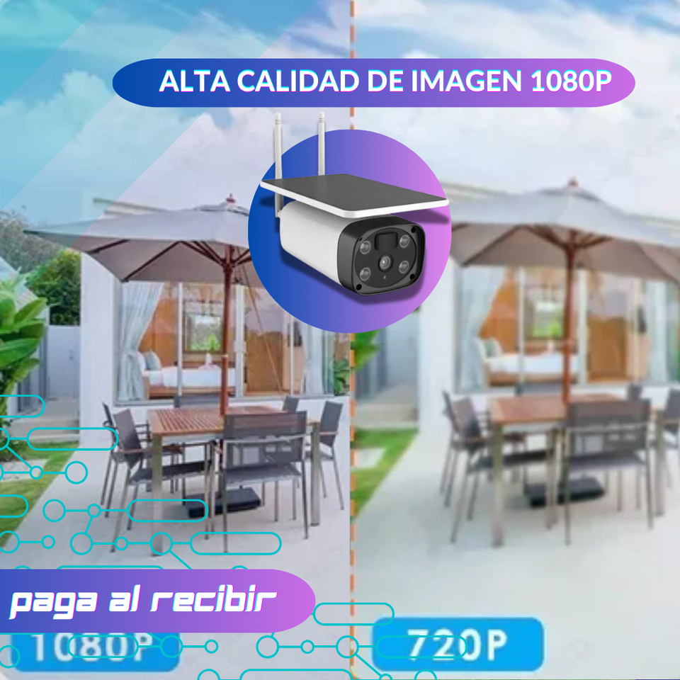 Cámara con panel Solar - Resolución  Full HD 1080p para imágenes claras y nítidas