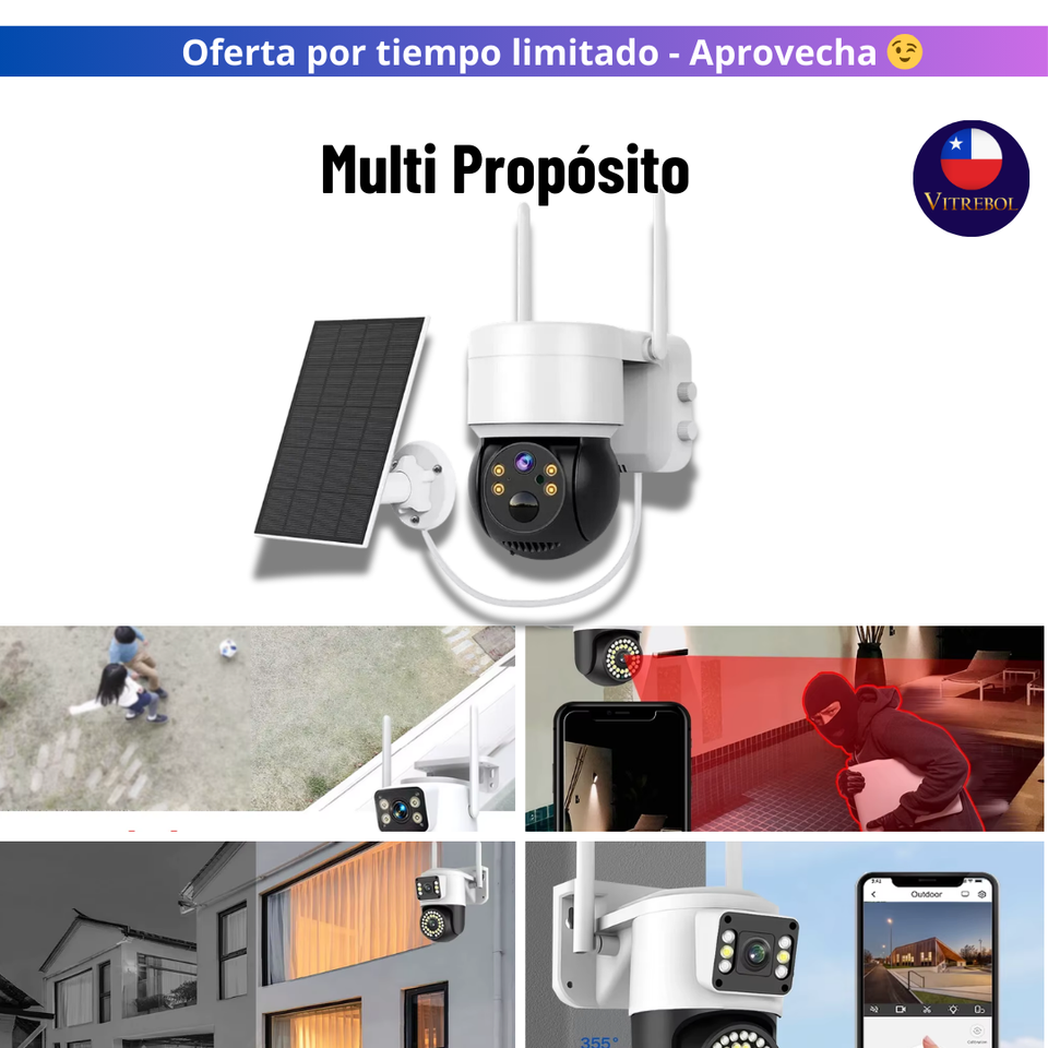 Cámara Inalámbrica - Carga con panel solar. 1080 P