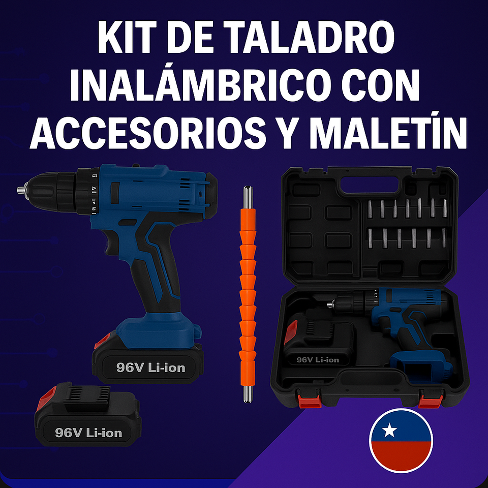 "Taladro Inalámbrico con 2 Baterías de 96 v - Incluye set de accesorios
