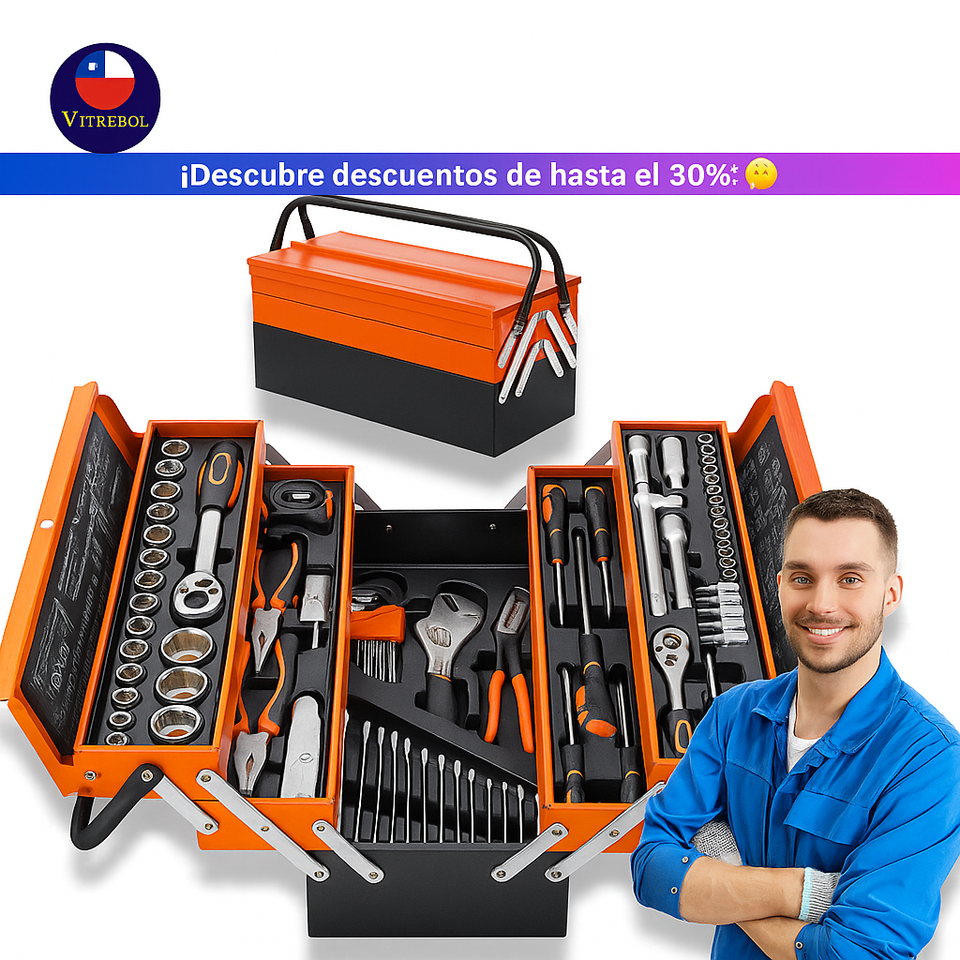 Caja de Herramientas de 85 Piezas - hechas con Metal Cromo Vanadio