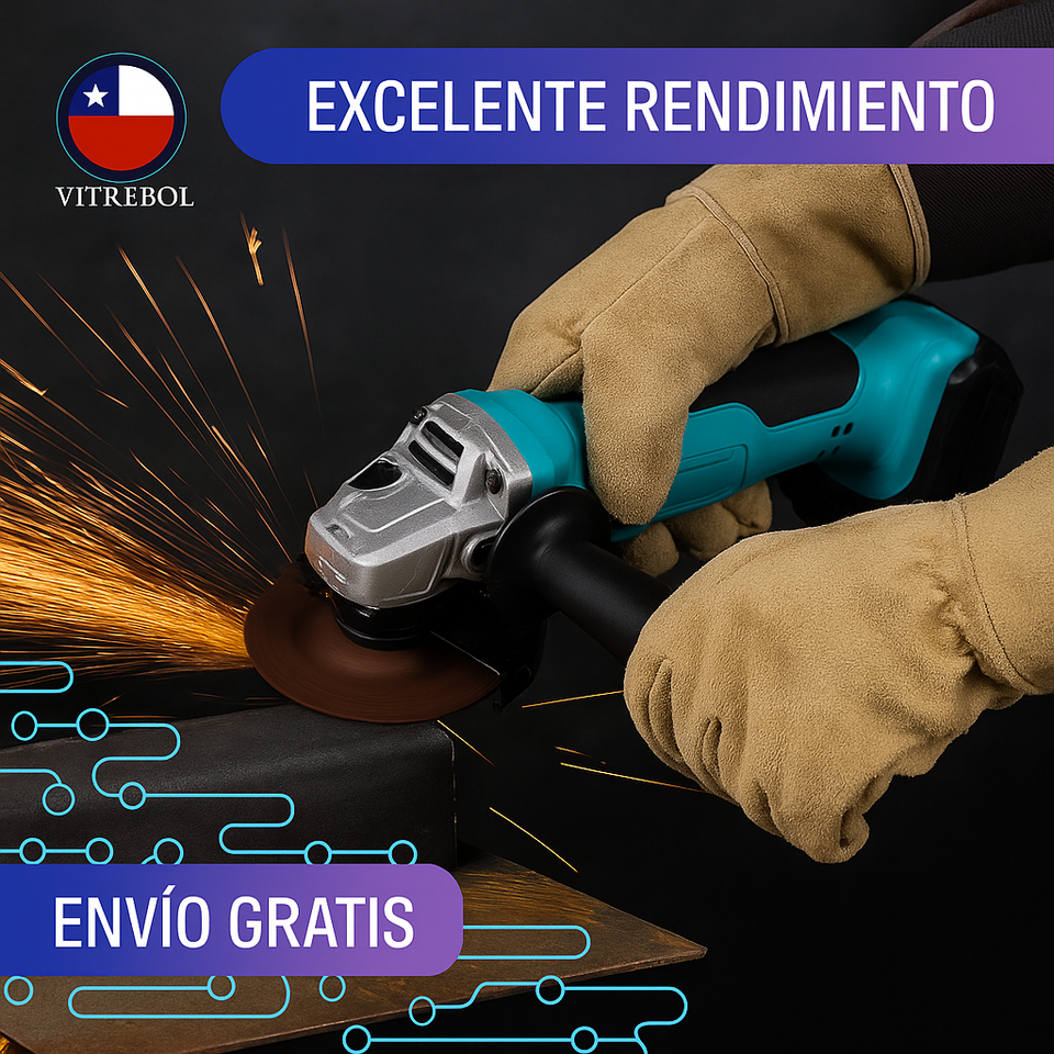 Amoladora Angular con Batería de Litio Eléctrica Recargable Sin Escobillas