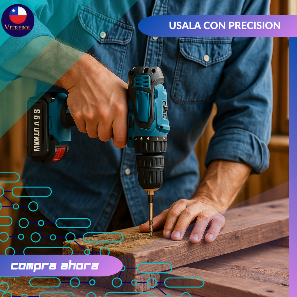 "Taladro Inalámbrico con 2 Baterías de 96 v - Incluye set de accesorios