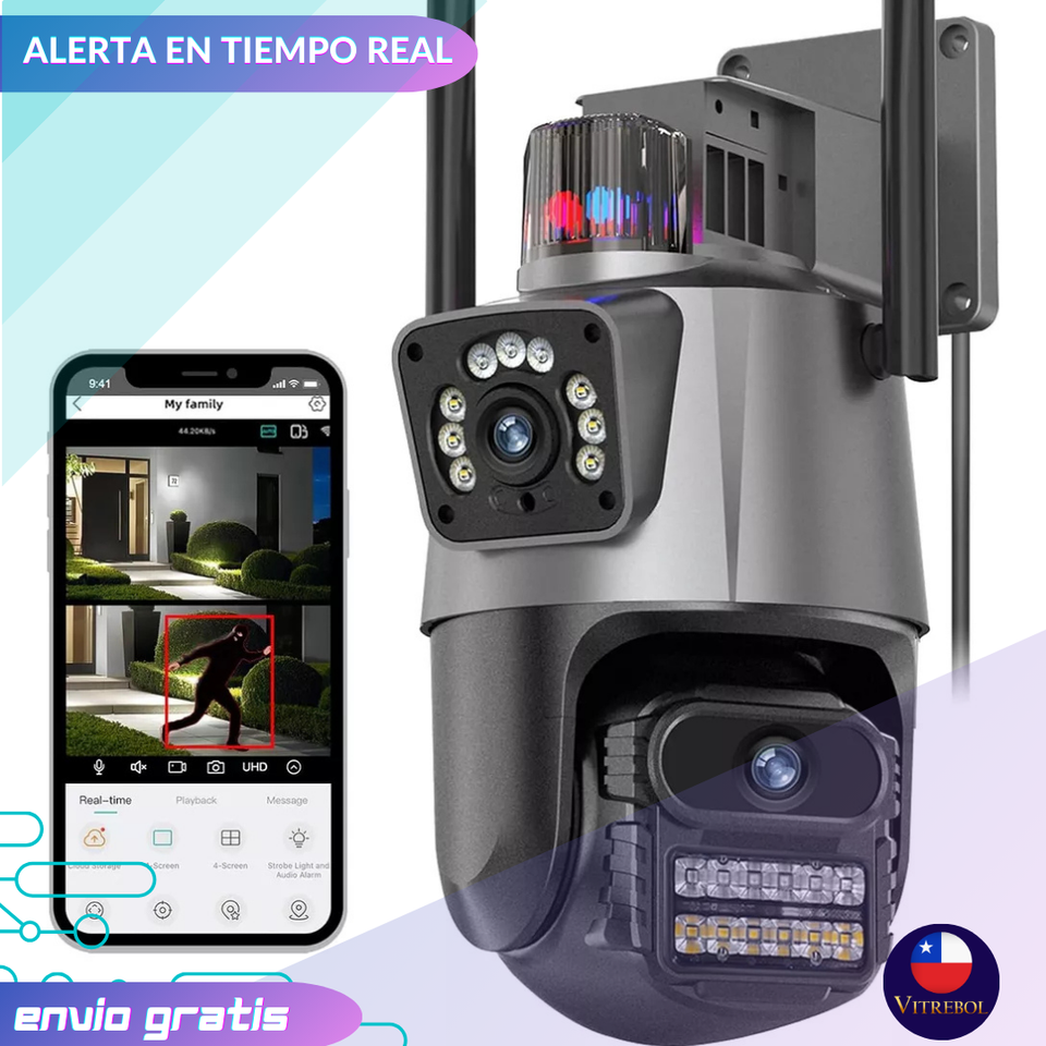Cámara de seguridad Avanzada con alarma y doble lente full HD - Máxima resolución