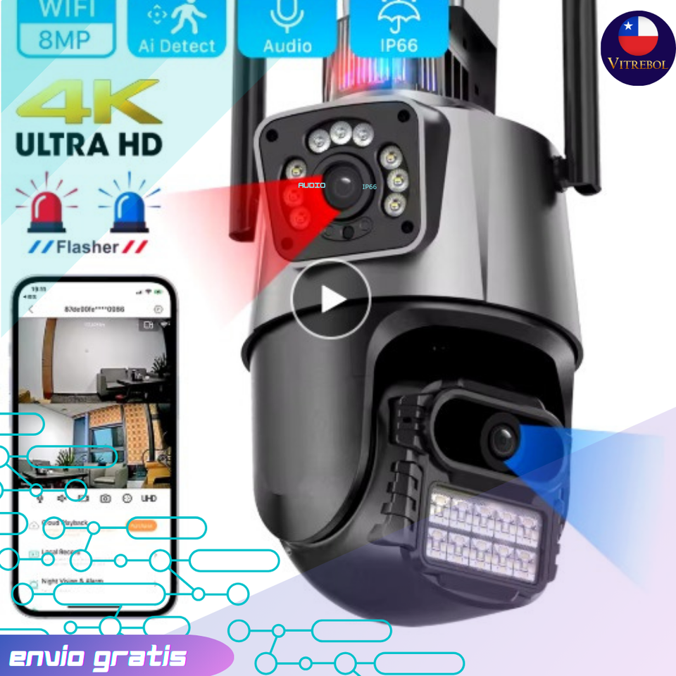 Cámara de seguridad Avanzada con alarma y doble lente full HD - Máxima resolución