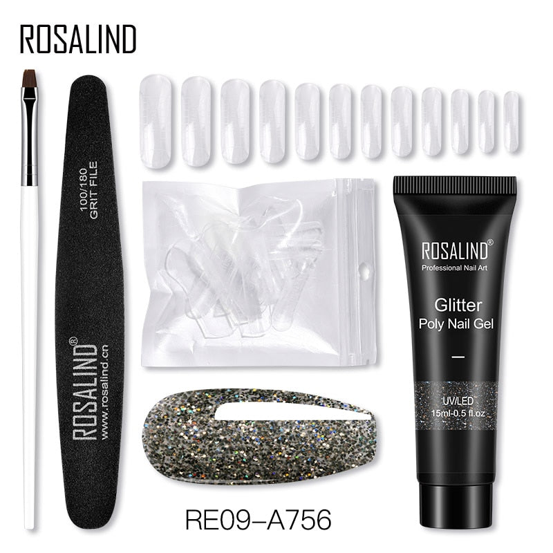 (COMPRAS  2 PACK +1 GRATIS)  Kits de uñas de poligel ROSALIND POLY Nail  GEL 15/30 ml esmalte de uñas